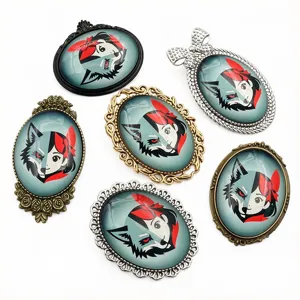 Vintage Alloy Oval Brooch Base Time Gemstone Cabochon Pendant Setting DIY Jewelry Findings Accessories For Women