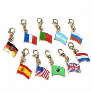 Zinc Alloy Enamel National Flag Pendant With Lobster Clasp Keychain DIY Key Ring Bag Charm Jewelry Accessories