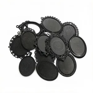 Plateau de Base pour Pendentif Ovale Noir Vintage Alliage de Zinc Camée Cabochon Cadre Vierge Plateau DIY Accessoires de Fabrication de Bijoux