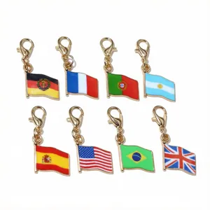 Alloy national flag charms with lobster clasp, perfect for DIY keychains, bags, and fans.