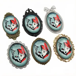 30x40mm Oval Glass Cabochon Alloy Brooch Pendant Base Tray DIY Jewelry Accessories Set