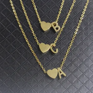 Minimalist Stainless Steel Heart And Letter Pendant Necklace Gold Silver Plated Couple Fashion Jewelry Gift