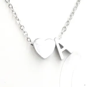 Silver stainless steel heart and letter A pendant necklace, fashion jewelry accessory.