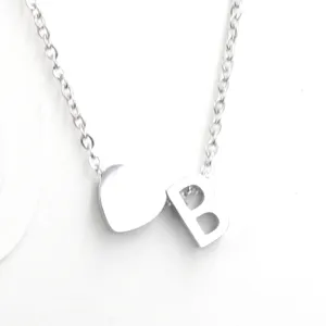Stainless steel silver color necklace with heart and letter B pendant for daily fashion wear.
