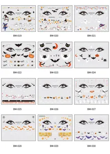 Kids Halloween face temporary tattoo stickers cute cartoon ghost pumpkin party makeup sheet.