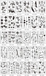 Waterproof black temporary tattoo sticker sheet set, trendy minimalist arm art designs.