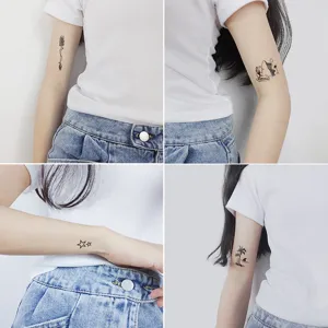 Waterproof temporary tattoo stickers black minimalist designs arm wrist body art decor.