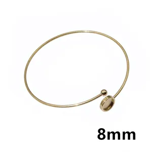 Stainless steel DIY bracelet blank detail with 8mm round bezel tray, open bangle accessory.