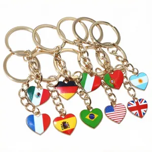 Alliage Cœur Drapeau National Pendentif Émail Porte-Clés Métal Vintage Porte-Clés DIY Accessoires de Bijoux Pour Sac Cadeau