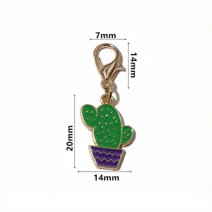 Pendentif cactus vert en alliage goutte d'huile avec fermoir mousqueton accessoire bijoux DIY.