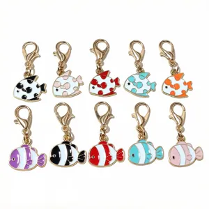 Pendentifs de poisson en émail métallique avec fermoirs mousquetons accessoires DIY