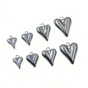 Stainless steel 3D puffy heart charms for jewelry making, DIY necklace and keychain pendants.