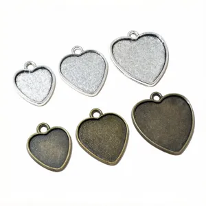 Legierung Herz Lünette Anhänger Schalen, silber bronze Rohlinge für DIY Schmuckherstellung.