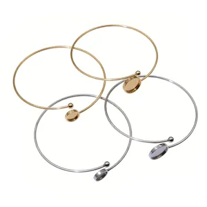 Stainless Steel Cuff Bracelet Blank Adjustable Open Bangle Base Tray DIY Jewelry Making Findings Accessories