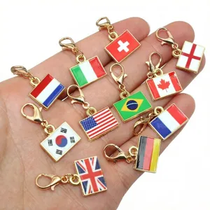Enamel national flag charms with lobster clasps, DIY jewelry making alloy pendant accessories.