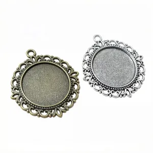 Alloy pendant bezel trays 25mm inner diameter bronze and silver DIY cabochon base accessories