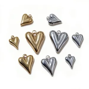 Stainless Steel 3D Heart Pendant Charm Gold Silver Plated Heart Charms For Necklace Keychain DIY Jewelry Making