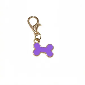 Metal bone pendant detail, purple oil-drop charm with lobster clasp for DIY jewelry making.