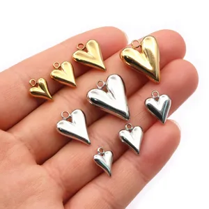 Stainless steel 3D puffy heart charms pendants for DIY necklace jewelry making supplies.