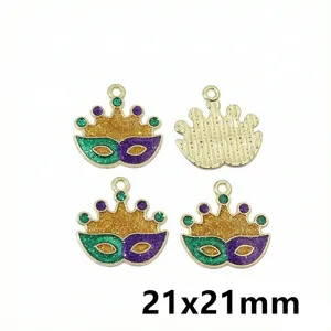 Carnival clown mask alloy pendant DIY jewelry accessory, sparkling glitter enamel design.