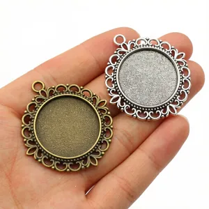Vintage Alloy Round Pendant Base Tray Blank Bezel Setting For Time Gemstone Glass DIY Jewelry Making Accessories