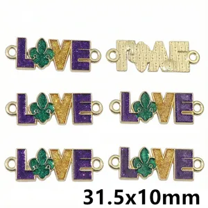 Mardi Gras LOVE enamel metal charm pendant for DIY jewelry accessories 31.5x10mm