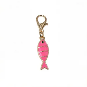 Gold alloy pink oil drip little fish pendant with lobster clasp for DIY jewelry accessories