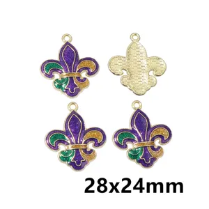 Mardi Gras Fleur-de-lis Enamel Alloy Pendant DIY Jewelry Making Accessories 28x24mm