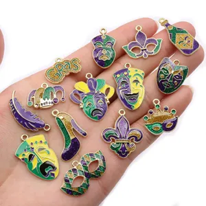 Mardi Gras enamel alloy charms clown mask jewelry pendants DIY bracelet necklace accessories
