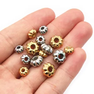Stainless steel pumpkin spacer loose beads DIY jewelry making accessories gold and silver.