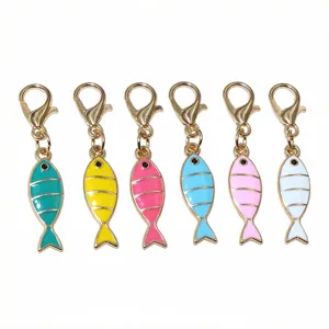 Alloy enamel colorful fish charms with lobster clasps DIY jewelry accessories detail view