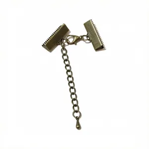 DIY jewelry making findings set with lobster clasp, extension chain, and cord ribbon clamps.