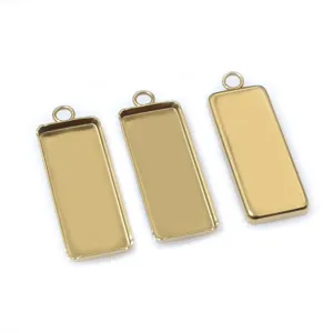 Stainless steel rectangular pendant tray blank bezel base 10x25mm DIY jewelry making findings