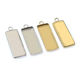 Stainless Steel Rectangle Pendant Tray Blank Bezel Setting Base For DIY Jewelry Making Stainless Steel And Gold Color