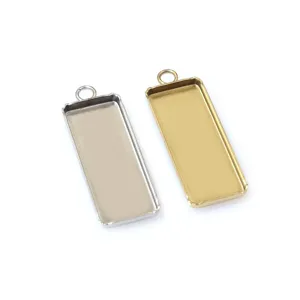 Stainless steel rectangular pendant tray blank for DIY jewelry making, 10x25mm inner size.
