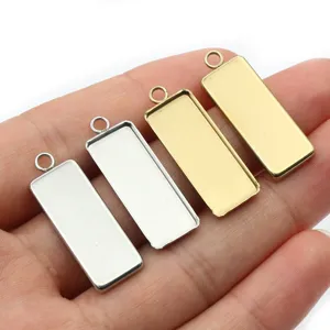 Detail view of 10x25mm stainless steel bezel pendant tray blank for DIY jewelry making.