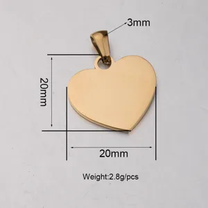 Gold stainless steel heart pendant DIY blank smooth mirror polished jewelry accessory 20mm