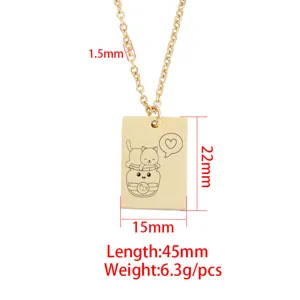 Collier pendentif chat rectangulaire en acier inoxydable bijoux animal mignon pour femme