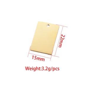 Gold stainless steel rectangle blank pendant DIY jewelry making charm tag 15x22mm 3.2g