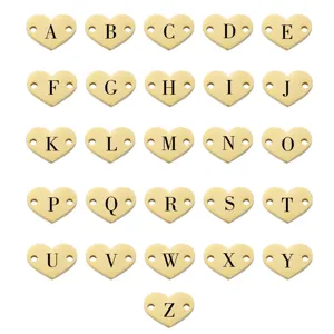 Ciondoli a Cuore con Lettere in Acciaio Inossidabile Charm Alfabeto Incisi al Laser Fai da Te per Gioielli
