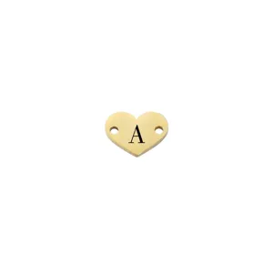 Ciondolo cuore in acciaio inox dorato con lettera laser A per creazione gioielli fai da te.
