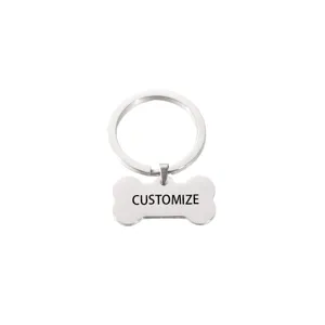 roestvrijstalen hond bot sleutelhanger hanger, personaliseerbaar metalen plaatje voor huisdieren.