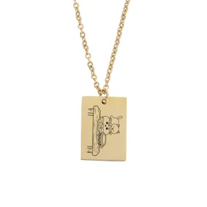 Collier pour animaux de compagnie en acier inoxydable avec pendentif chat rectangulaire.