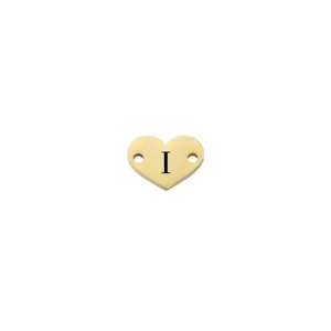 Ciondolo a cuore in acciaio dorato con dettaglio lettera I per braccialetto gioiello DIY.