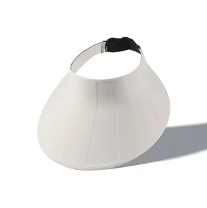 Detail witte brede zonneklep, UV bescherming lege top buitenhoed met elastische band.