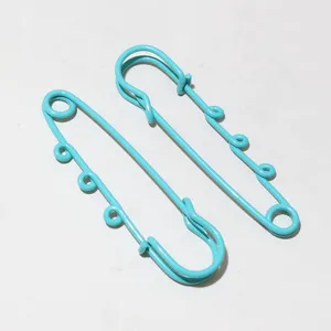 Colorful painted iron safety pin with hanging loops for doll charms crafting DIY 61x17mm