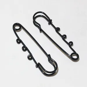 Black safety pins with hanging loops, metal decorative craft pins, 61x17mm crafting accessories