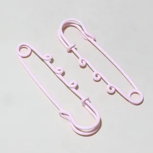 Pink decorative safety pins with loops, 61x17mm metal DIY pendant charm for crafts and dolls.