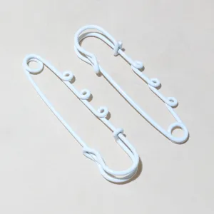 Eco-friendly spray painted iron safety pin with hanging loops, doll pendant accessory 61x17mm.