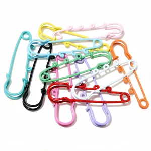 Colorful metal safety pins with hanging ring, large decorative blanket pins for crafts and DIY.